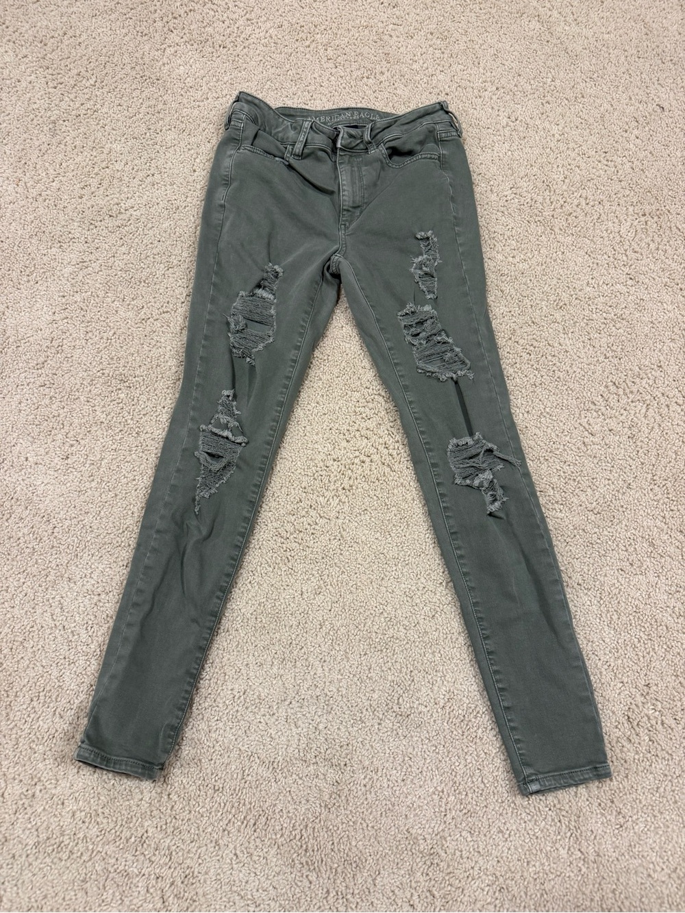 American Eagle Outfitters Olive Green Ripped Skinny Jeans